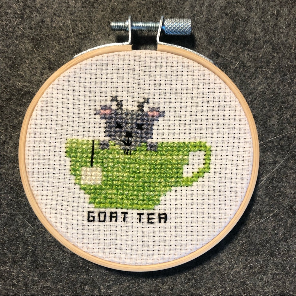 Handmade Goat Tea Cross Stitch
